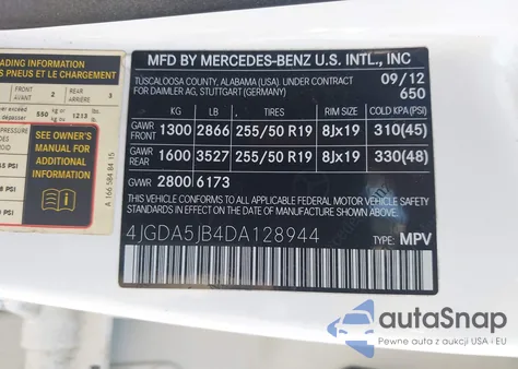 2013 Mercedes-Benz Ml 350 350 z USA, uszkodzony, nr VIN 4JGDA5JB4DA128944